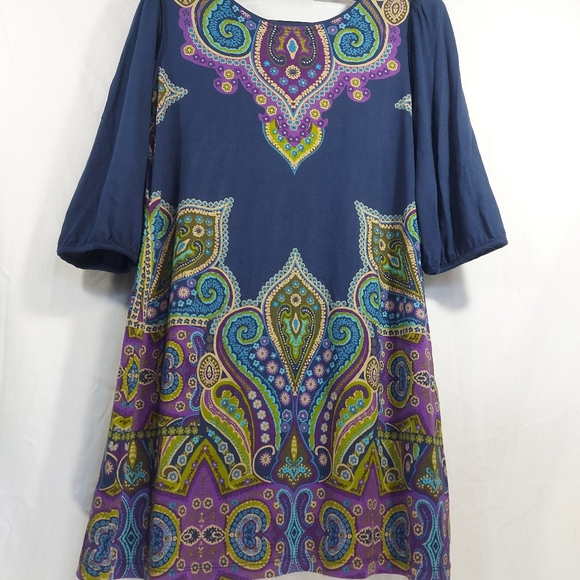 Cha-Cha Vente Paisley Blue 1/2 Sleeve Tunic Bathing Suit Cover, Small - Picture 2 of 9